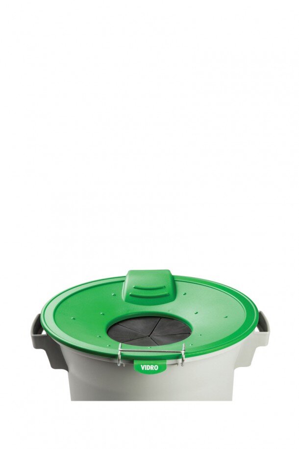 balde cinzento c/ tampa funil c/ protecção de borracha