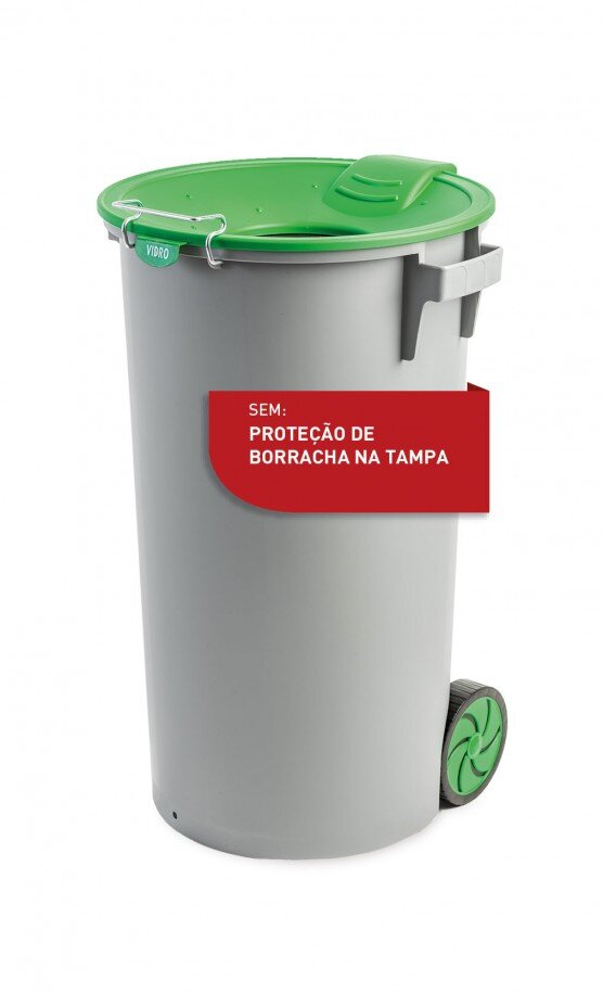 balde cinzento c/ rodas, c/ tampa funil