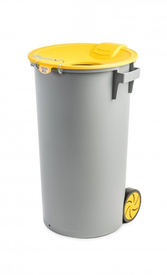 Grey bin with funnel lid with protective rubber and wheels Ref. 775